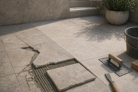 Reparatur von beschädigten Bodenfliesen und Fugenerneuerung – Plattenreparatur im Aargau