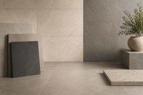 Professionelle Verlegung von Grossformat-Bodenplatten in einem modernen Badezimmer – Plattenleger Aargau